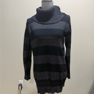 Banana Republic Black and Gray Striped Cowl Neck Sweater